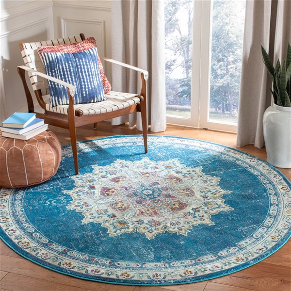 Safavieh ARA103N-6R Aria Area Rug - Round - 6-ft 5-in x 6-ft 5-in - Navy/Ivory
