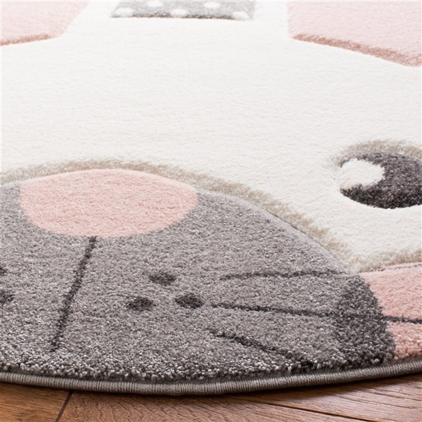 Safavieh CRK168P-4R Carousel Kids Area Rug - Round - 4-ft x 4-ft - Pink/Gray