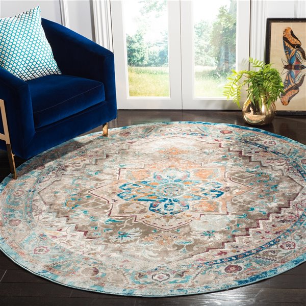 Tapis décoratif Aria ARA119E-6R de Safavieh, rond, 6 pi 5 po x 6 pi 5 po, beige/bleu