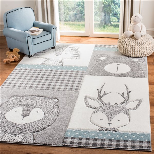 Safavieh CRK188B-5SQ Carousel Kids Area Rug - Square - 5-ft 3-in x 5-ft 3-in - Gray/Ivory