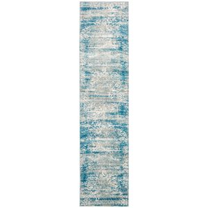 Tapis de couloir Aria ARA156B-26 de Safavieh, rectangulaire, 2 pi x 6 pi, bleu/crème