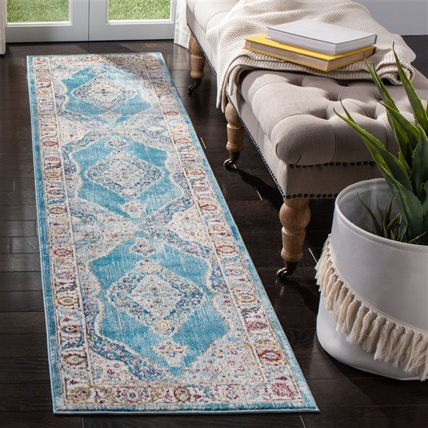 Safavieh ARA116M-28 Aria Runner - Rectangular - 2-ft x 8-ft - Ivory/Navy