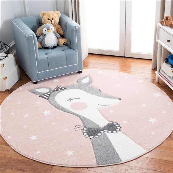 Safavieh CRK191P-5R Carousel Kids Area Rug - Round - 5-ft 3-in x 5-ft 3-in - Pink/Ivory