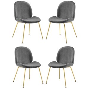 Plata Decor Lotus Velvet Dining Chairs - Gray with Gold Legs - Set of 4