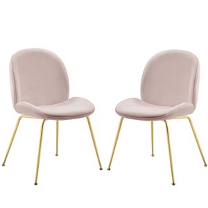Plata Decor Lotus Velvet Dining Chairs - Pink with Gold Legs - Set of 2