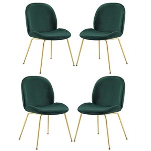 Plata Decor Lotus Velvet Dining Chairs - Green with Gold Legs - Set of 4