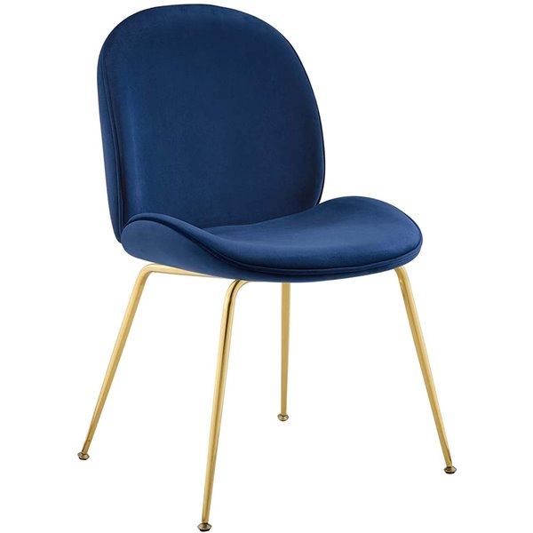 Plata Decor Lotus Velvet Dining Chairs - Blue with Gold Legs - Set of 4