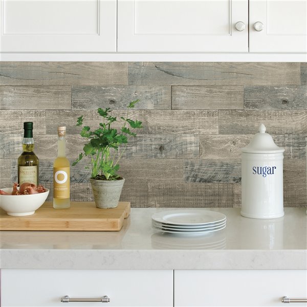 Brewster Coastal Wood Self-Adhesive Peel and Stick Backsplash Tile - 18-in x 108-in