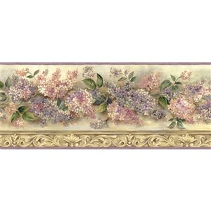 Bordure de papier peint encollée Chesapeake, héritage de lilas, 7,75 po, rose