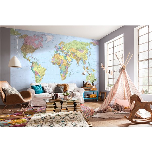 Komar World Map Mural - Unpasted - 98-in x 145-in