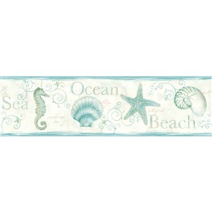 Chesapeake Island Bay Seashells Prepasted Wallpaper Border - 6.83-in - Teal