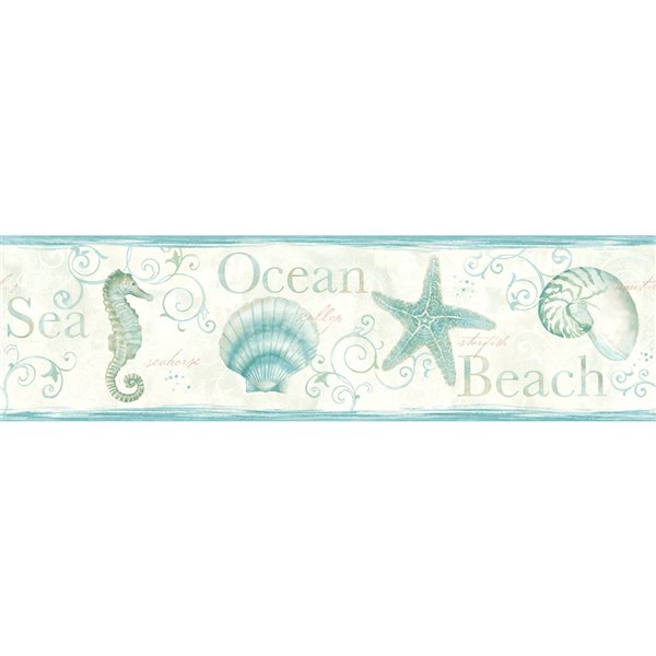 Bordure de papier peint encollée Island Bay Chesapeake, coquillages, 6,83 po, sarcelle