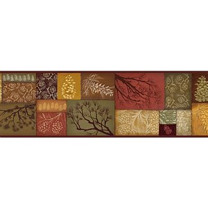 Chesapeake Pinecone Country Patchwork Prepasted Wallpaper Border - 6-in - Brown and Red