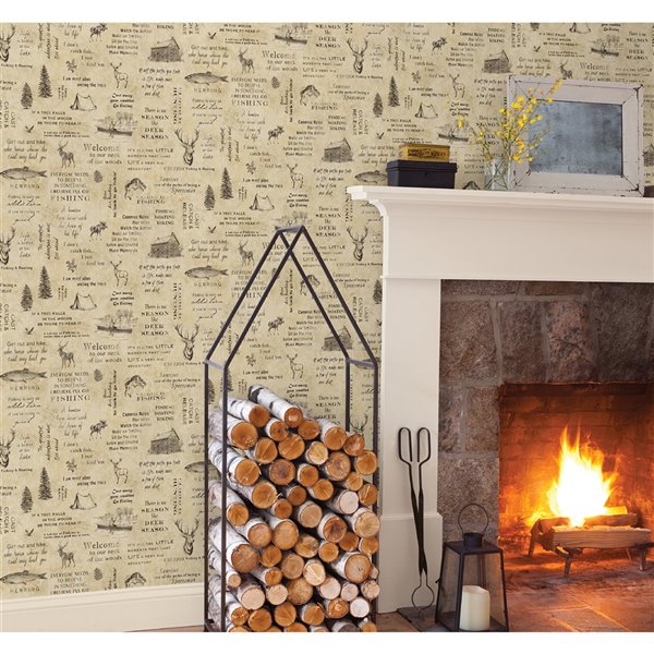 Chesapeake Echo Lake Lodge Prepasted Paper Wallpaper - 56.4-sq. ft. - Beige