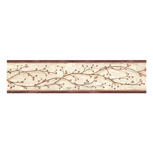 Bordure de papier peint encollée Pennsylvania Chesapeake, branches de baies, 4,25 po, rouge