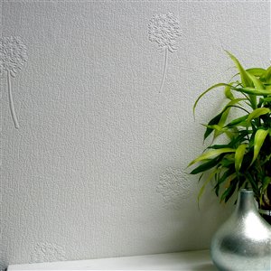 Papier peint non encollé en vinyle Dandelion Anaglypta X par Brewster, peut être peint, 57,5 pi², blanc