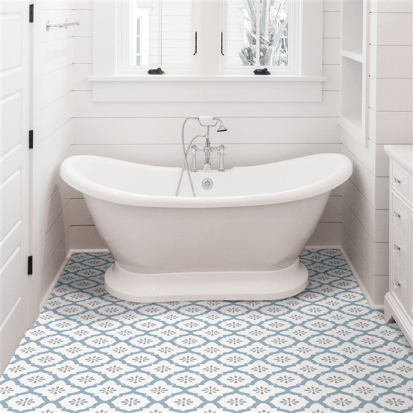 FloorPops Alfama Peel and Stick Vinyl Tile - 12-in x 12-in - White and Blue - 10-Piece