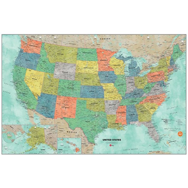 WallPops USA Dry Erase Map SelfAdhesive Wall Sticker 36in x 24in