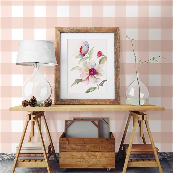 Chesapeake Farmhouse Prepasted Paper Wallpaper - 56.4-sq. ft. - Light Pink