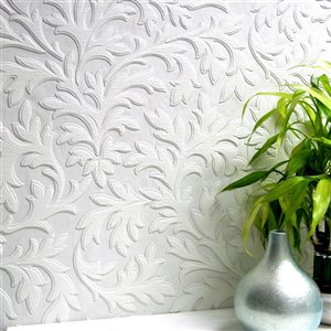 Brewster Anaglypta X Leaf Unpasted Vinyl Wallpaper - Paintable - 57.5-sq. ft. - White