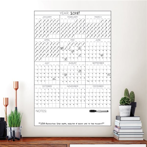 WallPops Yearly Calendar Self-Adhesive Wall Sticker - 24-in x 36-in