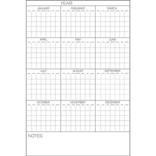 Calendrier annuel autocollant de WallPops, 24 po x 36 po