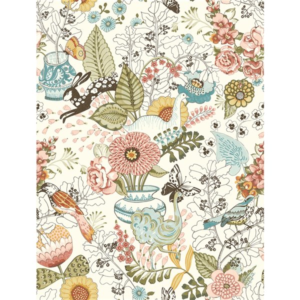 A-Street Prints Folklore Unpasted Nonwoven Wallpaper - 56.4-sq. ft. - Soft Pink and Green