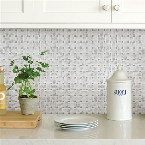 InHome Carrara Self-Adhesive Peel and Stick Backsplash Tile - 10-in x 10-in - Set of 4 Panels