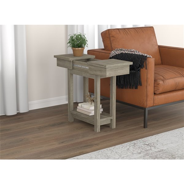 Safdie & Co. Accent Table - Sliding Surface - 24-in x 20-in - Dark Taupe