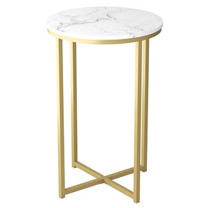 Safdie & Co. Accent Table - Round - 24-in x 15.55-in - Marble and Gold Metal