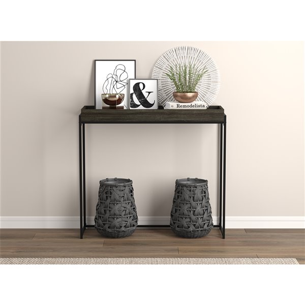 Safdie & Co. Console Table - Sunken Tray - 35.5-in x 39.5-in - Dark Grey and Black Metal