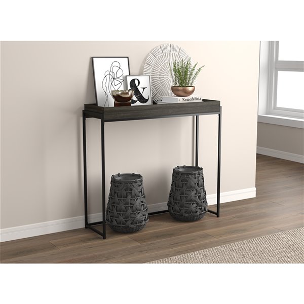 Safdie & Co. Console Table - Sunken Tray - 35.5-in x 39.5-in - Dark Grey and Black Metal