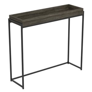 Table console Safdie & Co., plateau creux, 35,5 po x 39,5 po, gris foncé et métal noir