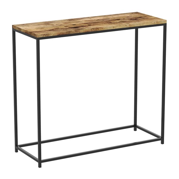 Table console Safdie & Co., rectangulaire, 28 po x 31 po, bois brun récupéré et métal noir