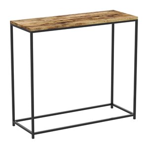 Table console Safdie & Co., rectangulaire, 28 po x 31 po, bois brun récupéré et métal noir