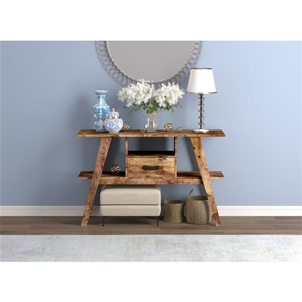 Safdie & Co. Console Table - 3 shelves and 1 drawer - 30-in x 47.5-in - Brown Reclaimed Wood