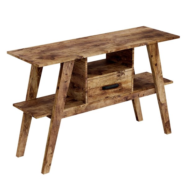 Table console Safdie & Co., 3 tablettes et 1 tiroir, 30 po x 47,5 po, bois brun récupéré