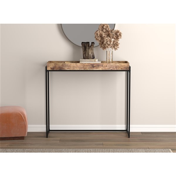 Safdie & Co. Console Table - Sunken Tray - 35.5-in x 39.5-in - Brown Reclaimed Wood and Black Metal
