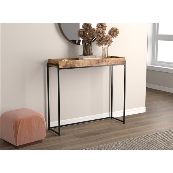 Safdie & Co. Console Table - Sunken Tray - 35.5-in x 39.5-in - Brown Reclaimed Wood and Black Metal