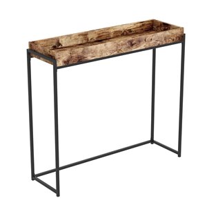 Table console Safdie & Co., plateau creux, 35,5 po x 39,5 po, bois brun récupéré et métal noir