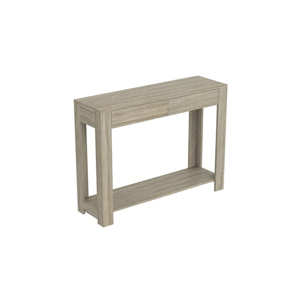 Table console Safdie & Co., 1 tablette et 2 tiroirs, 30 po x 40 po, taupe foncé