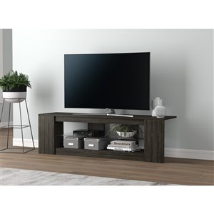 Meuble de télévision Safdie & Co., 2 tablettes avec verre trempé, 55 po x 16 po, gris foncé