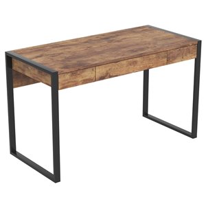 Bureau d'ordinateur Safdie & Co., 3 tiroirs, 30 po x 50,5 po, bois brun récupéré et métal noir