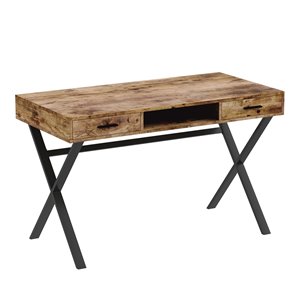 Safdie & Co. Computer Desk - 2 Drawers and 1 Shelf - 29.5-in x 47.5-in - Brown Reclaimed Wood and Black Metal