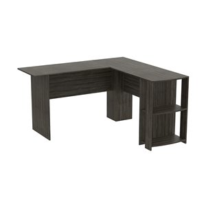 Safdie & Co. L-Shaped Computer Desk - 2 Shelves - 28.25-in x 55-in - Dark Grey
