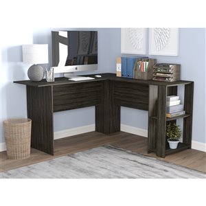 Bureau d'ordinateur en L Safdie & Co., 2 tablettes, 28,25 po x 55 po, gris foncé