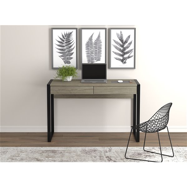 Safdie & Co. Computer Desk - 2 Drawers - 30-in x 47.5-in - Dark Taupe and Black Metal