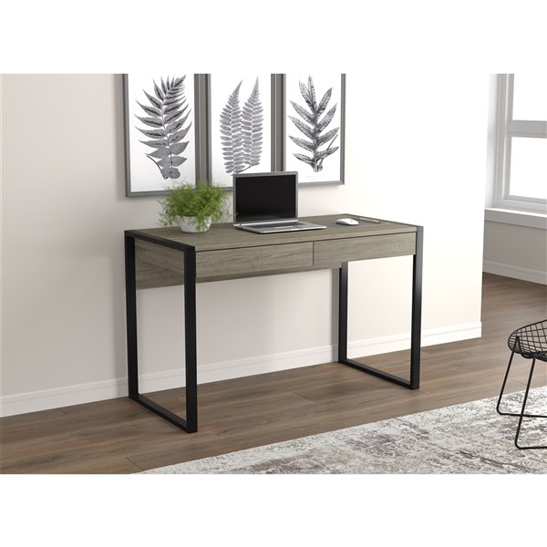 Safdie & Co. Computer Desk - 2 Drawers - 30-in x 47.5-in - Dark Taupe and Black Metal