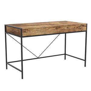 Safdie & Co. Computer Desk - 2 Drawers - 30-in x 48-in - Brown Reclaimed Wood and Black Metal