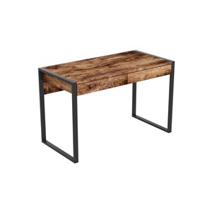 Bureau d'ordinateur Safdie & Co., 2 tiroirs, 30 po x 47,5 po, bois brun récupéré et métal noir